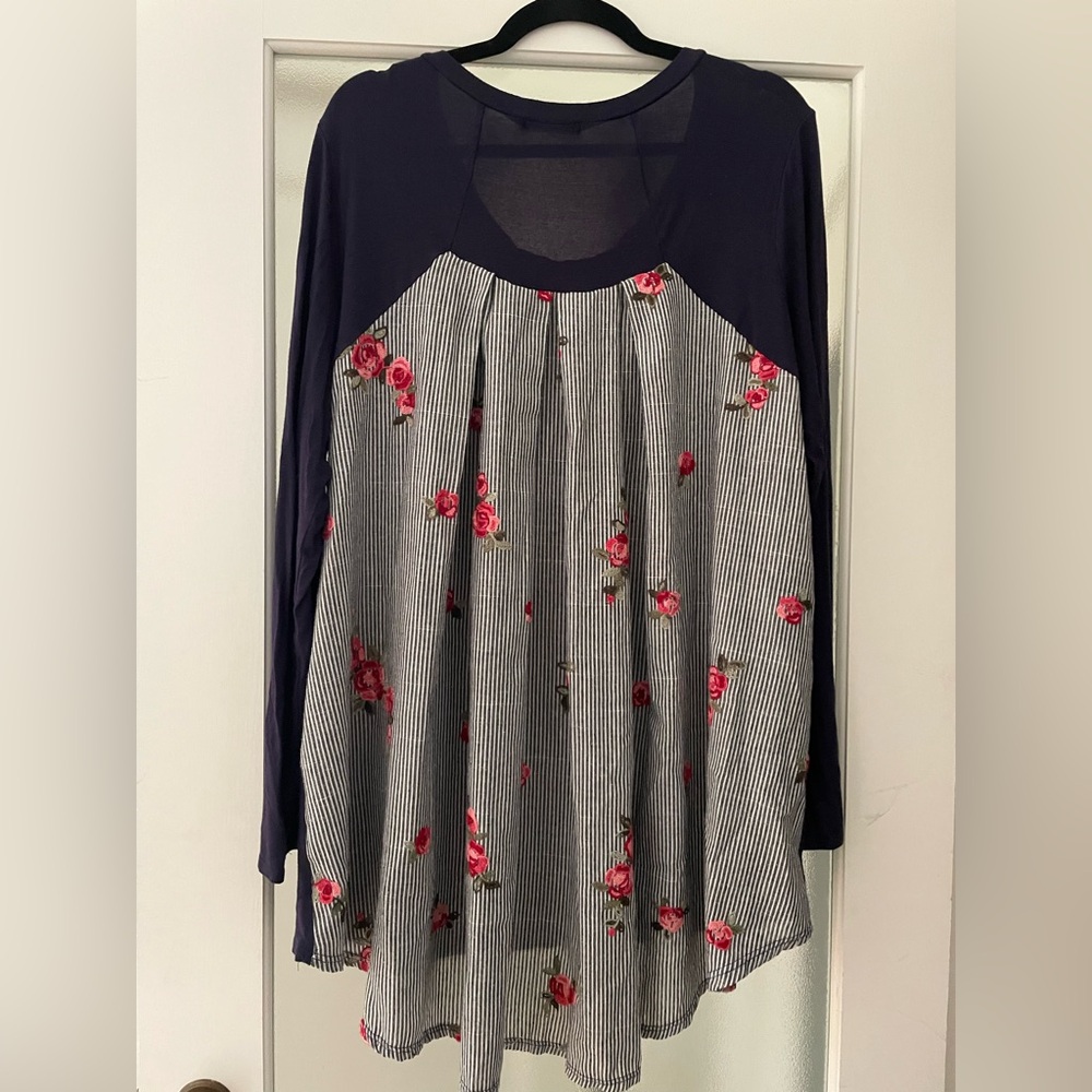 Elegant Floral and Striped Women's Blouse